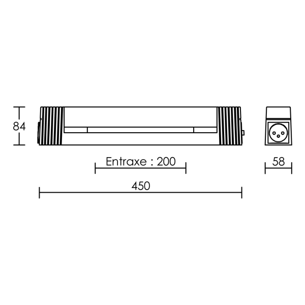 B.85l 17-réglette s19 ip21 h.vol  a/inter+p a/lpe led 6w 2700k 600lm incl.,opale