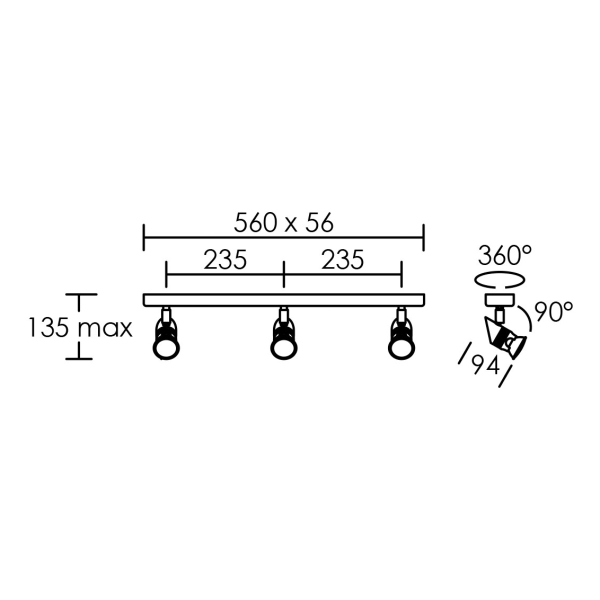 Comete b3 - plaf./Appl.Mur 3 spots gu10, blanc, a/lpes led 6w 3000k 500lm incl