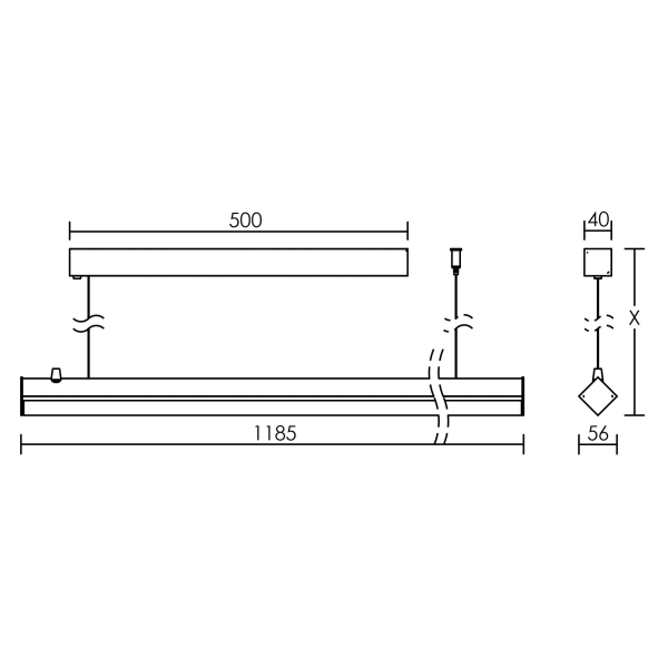 Asy led - suspension, 1185mm, gris, led intég. 22w 4000k 2500lm