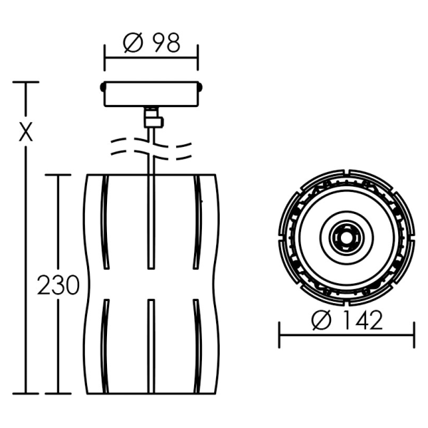Curves - suspension, alu blc, led intég. 36° 29w 4000k 3300lm