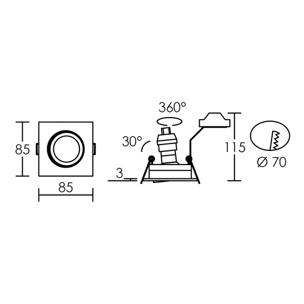 Tipo - enc. gu10, carré, alu, a/lpe led 4,5w 4000k 390lm, dimmable par inter