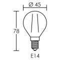 Lampe sphérique e14 filament led 4w 2700k 450lm, cl.énerg.a++, 15000h