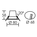 K8 - encastré, basc. 20°, nickel, led intég. 8w 4000k 730lm, ugr <22, dimmable