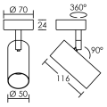 Elma - proj. s/patère, blanc, angle 36°, led intég. 7,5w 3000k 530lm