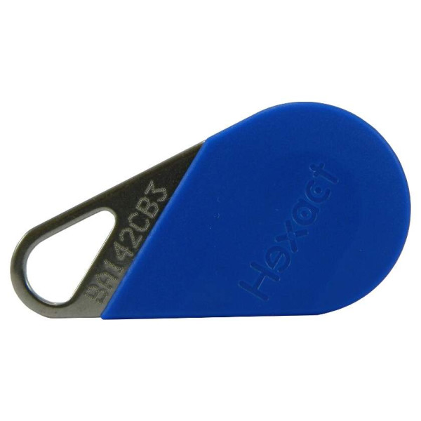 Badge de proximité HEXACT bleu avec numéro gravé