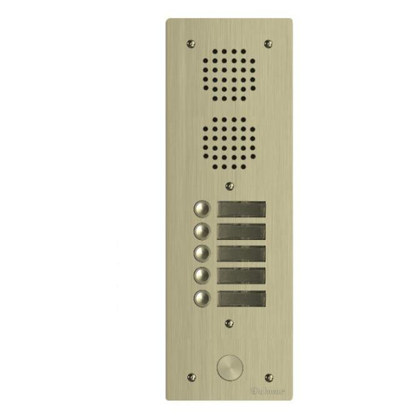 Platine aluminium haut-risque audio 1 rangée, 5 boutons champagne