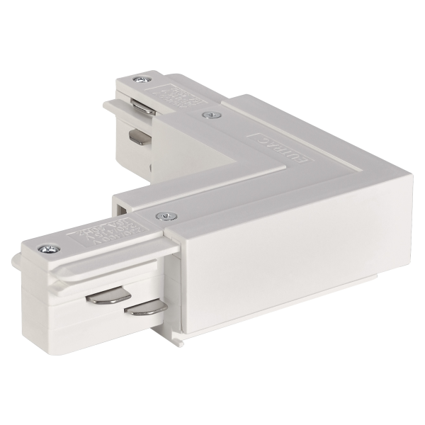 Eutrac®, connecteur en l, pour rail 3 allumages en saillie, intérieur, blanc