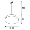 Forchini m suspension, 40cm, ronde, noire/or, e27, adapt. 1 all. 