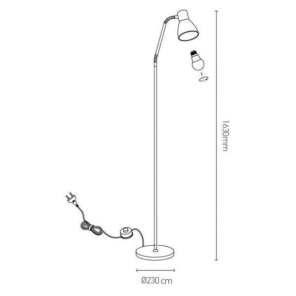 Girard sudron elara - lampadaire avec intérupteur à pied Ø230x1630 e27 60w max 120° noir