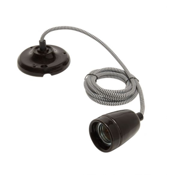 Girard sudron suspension céramique noire + 2m câble noir/blanc