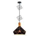 Suspension e27 max.60w abat-jour noir et bois clair extérieur / blanc intérieur cable pvc l.150cm noir