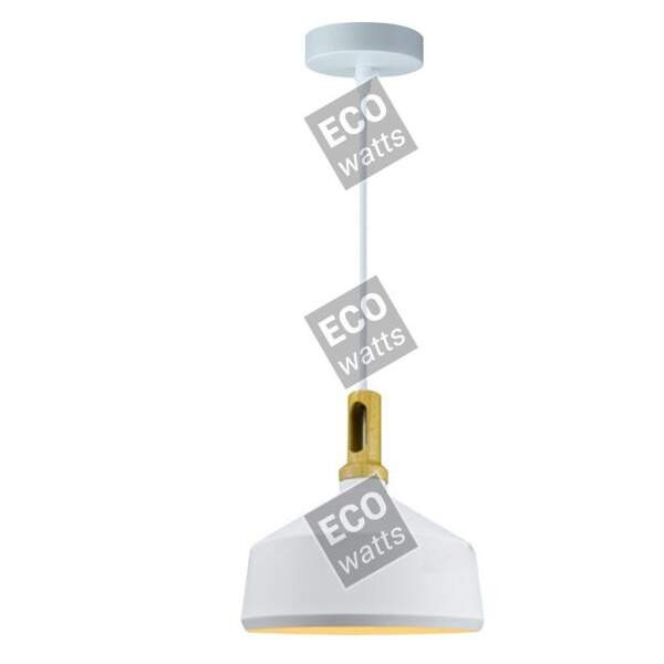 Suspension e27 max.60w abat-jour alu blanc mat et bois clair extérieur / blanc intérieur cable pvc l.150cm blanc