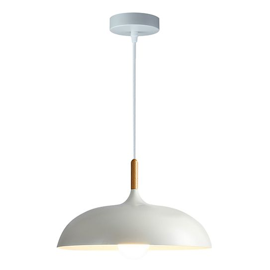 Suspension e27 max.60w abat-jour alu blanc mat et bois clair extérieur / blanc intérieur cable pvc l.150cm blanc