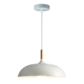 Suspension e27 max.60w abat-jour alu blanc mat et bois clair extérieur / blanc intérieur cable pvc l.150cm blanc
