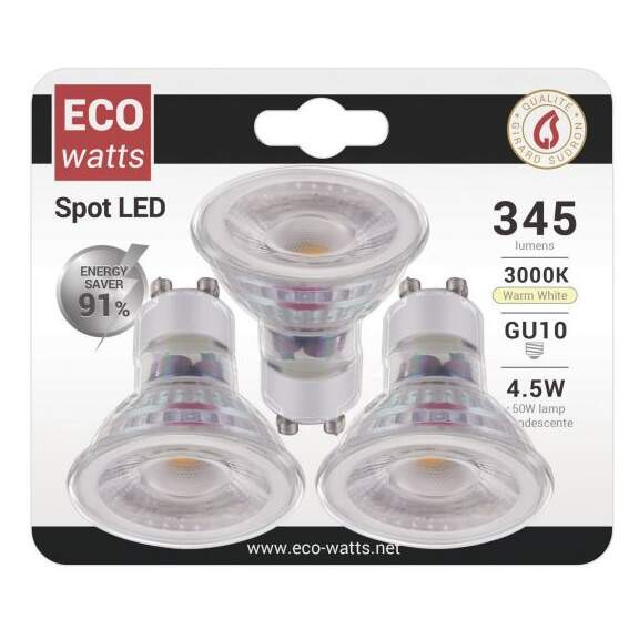 Girard sudron ecowatts - lot de 3 spots gu10 4,5w 3000k 36° - nacré effet dichroique