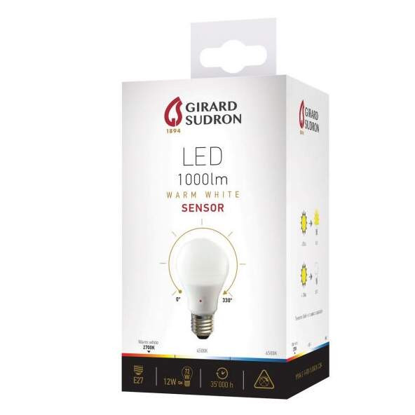 Girard sudron standard a65 led 330° 12w e27 2700k 1000lm capteur nocturne