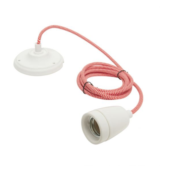 Girard sudron suspension céramique blanche +  2m câble tressé blanc/rouge