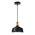 Suspension e27 max.60w abat-jour alu noir mat et bois clair extérieur / blanc intérieur cable pvc l.150cm noir
