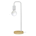 Lampe à poser e27 max.60w blanc - pieds bois clair - cable pvc l.200cm avec inter. blanc