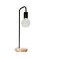 Lampe à poser e27 max.60w noir - pieds bois clair - cable pvc l.200cm avec inter. noir