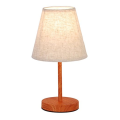 Lampe à poser e14 max.40w abat-jour lin blanc - pieds bois foncé - cable pvc l.120cm avec inter. noir