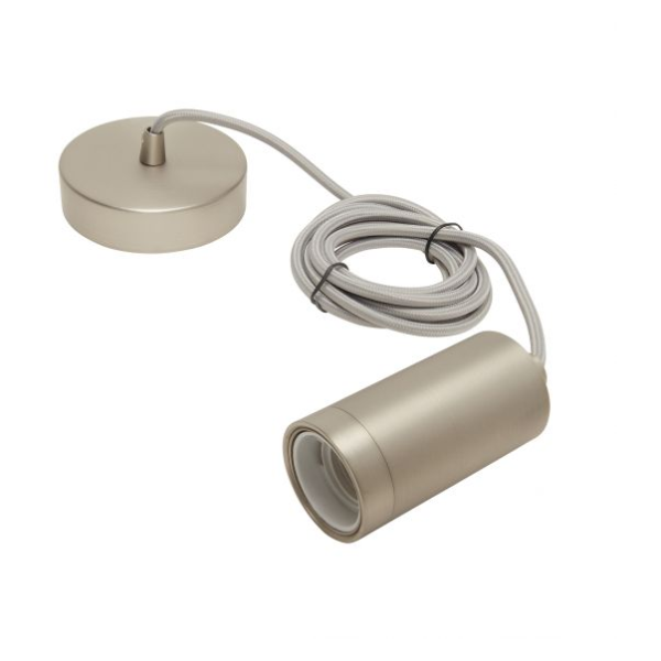 Girard sudron monture et douille cylindre filetée e27 acier gris clair métallisé, câble 2m textile gris