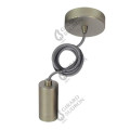 Girard sudron monture et douille cylindre filetée e27 acier gris clair métallisé, câble 2m textile gris