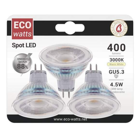 Girard sudron ecowatts - lot de 3 spots mr16 gu5,3 4,5w 3000k 36° - nacré effet dichroique