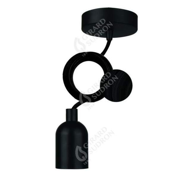 Suspension douille e40 + pavillon mtal noir + câble text. noir 2 mtres
