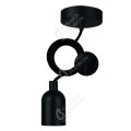 Suspension douille e40 + pavillon mtal noir + câble text. noir 2 mtres