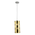 Suspension e27 abat-jour métal doré extérieur/ blanc intérieur cable pvc l.100cm
