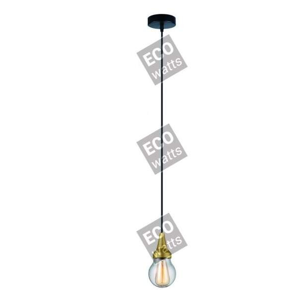 Suspension alu ip44 e27 max.25w abat-jour verre clair - doré mat extérieur cable pvc l.150cm noir