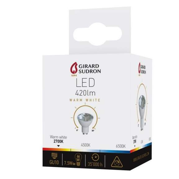 Girard sudron spot led 7.5w gu10 2700k 400lm 5°