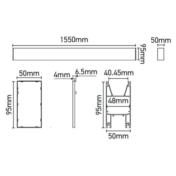 Naos  chemins lumineux d/i led 60w 4000k 6000lm 1550x50x95mm ip20 dali