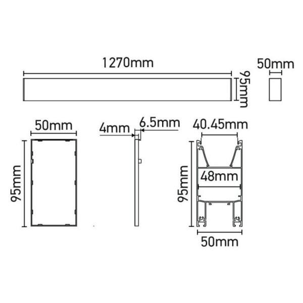 Naos  chemins lumineux d/i led 48w 4000k 4800lm 1270x50x95mm ip20 dali