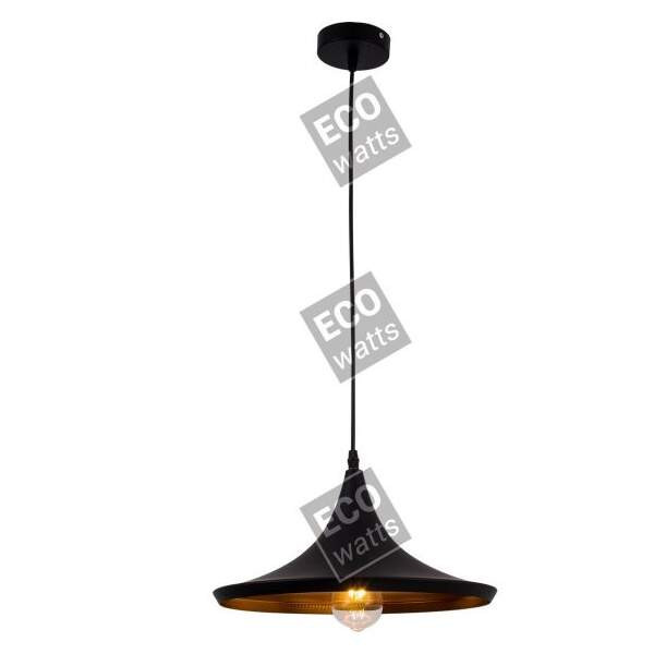Suspension e27 abat-jour métal noir extérieur / doré intérieur cable pvc l.100cm