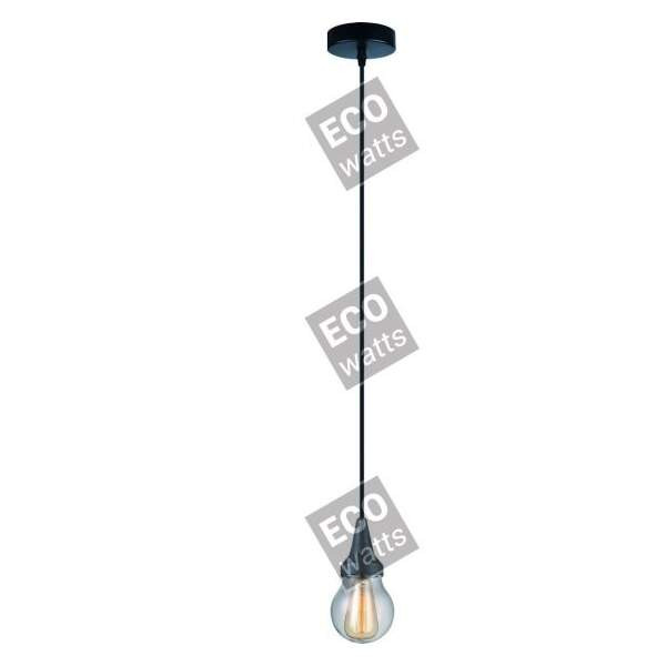 Suspension alu ip44 e27 max.25w abat-jour verre clair - noir mat extérieur cable pvc l.150cm noir