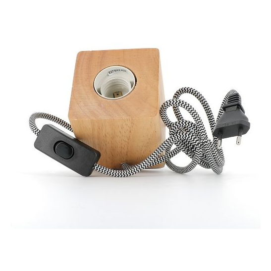 Support lampe table bois carrée e27 40w