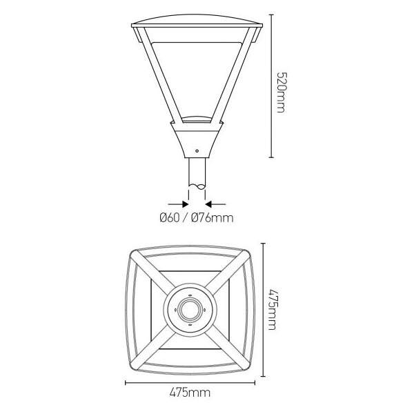 Girard sudron before - eclairage public led ip66 475x475x520 80w 3000k 7528lm 120° noir