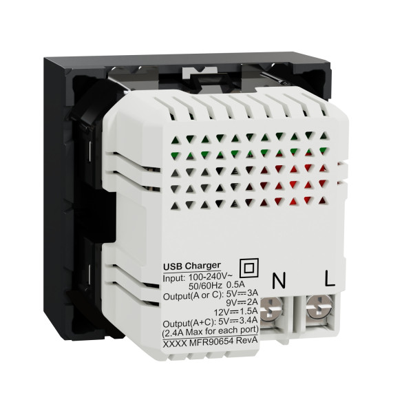 Unica - prise chargeur usb double - rapide 18w - 3,4a type a+c - 2 mod - anthra