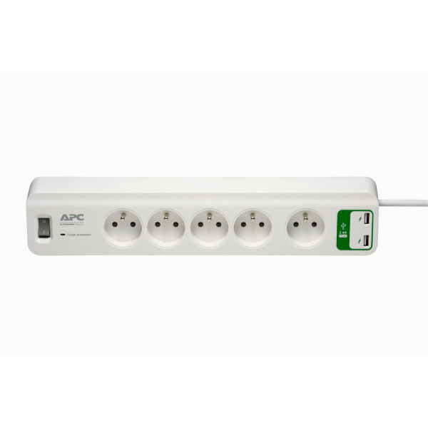 APC Essential Surge Arrest - Prise parasurtenseur pour 5 prises avec 2 ports de charge USB, 5 V, 2.4 A, 230V, France