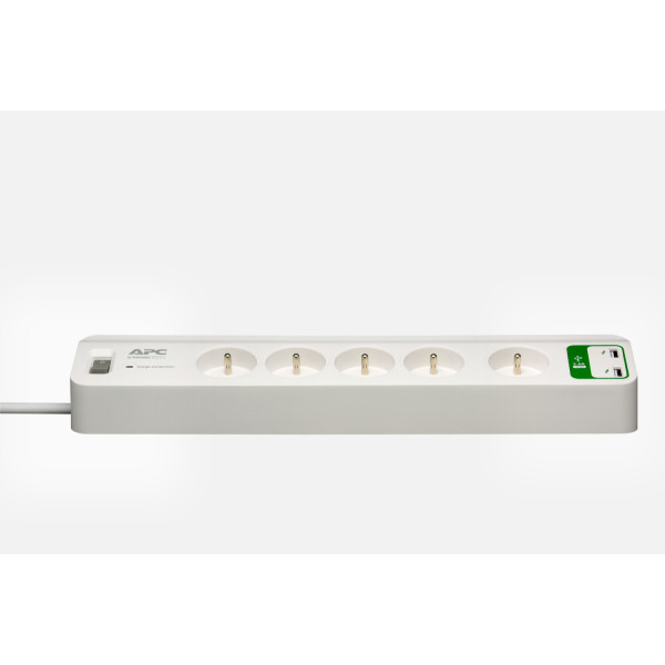 APC Essential Surge Arrest - Prise parasurtenseur pour 5 prises avec 2 ports de charge USB, 5 V, 2.4 A, 230V, France