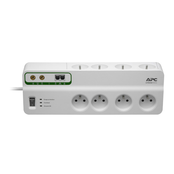 APC Performance Surge Arrest - Prise parasurtenseurs pour 8 sorties avec protection de téléphone et coxiale, 230 V, France