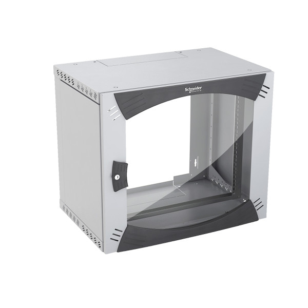 Schneider Actassi Coffret mural OPB 12U L600 P500 châssis pivotant 19P porte vitrée R7035