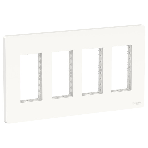 Schneider unica2 - support + plaque boîte concentration - 4 col de 2 mod - blanc