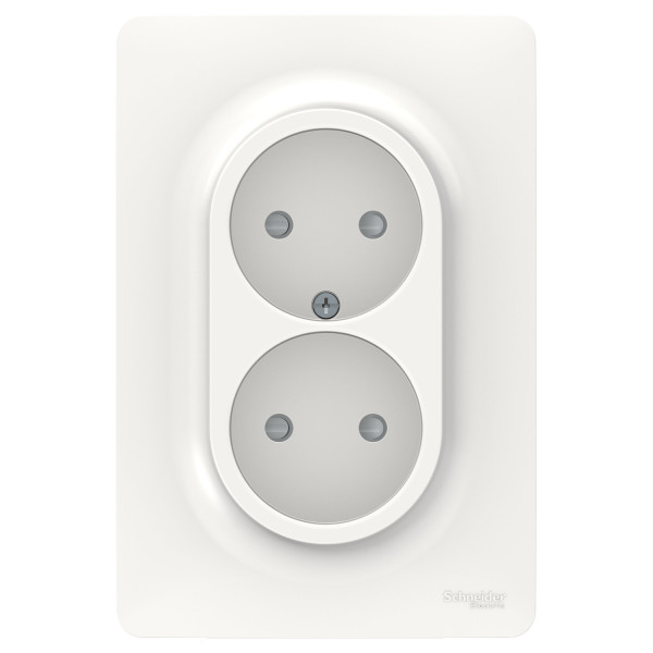 Schneider unica2 - prise 2p double pour boîte 1p - fr - vis - blanc - méca + plaque