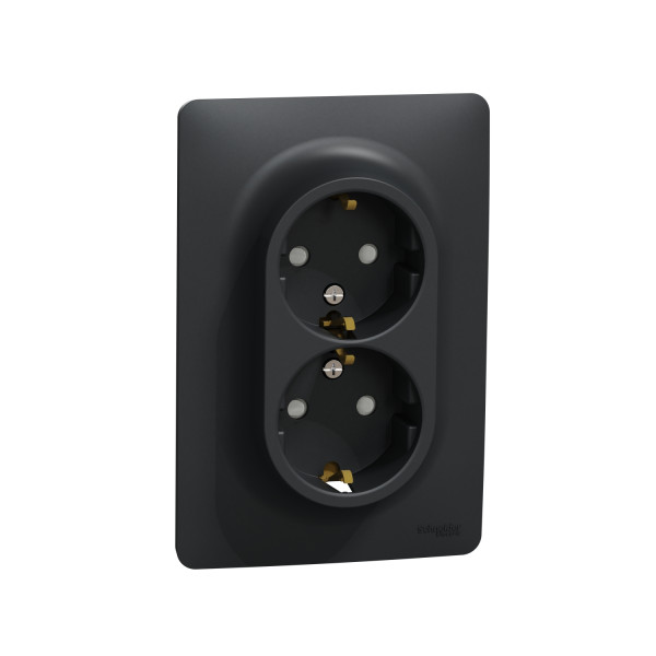 Schneider unica2 - prise double 2p+t pour boîte 1p - de - vis - anthracite - méca + plaque