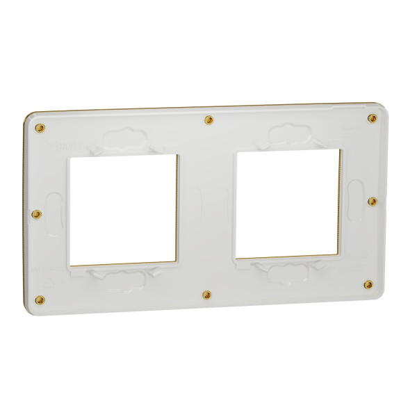 Schneider unica2 studio métal - plaque de finition - or liseré blanc - 2 postes