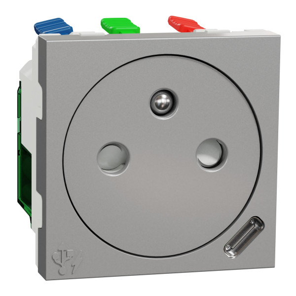 Unica - prise 2p+t affleurante fr + usb c 10,5w - 90° - rap - 2 mod - alu - méca seul