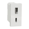 Unica - prise chargeur USB double - 15W - type A+C - 1 mod - blanc - méca seul